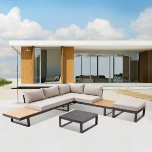 Contemporary L Shape Modern Patio Sectional Corner Setting Furniture Outdoor Garden Aluminum Lounge Couch Sofa Set on Sale