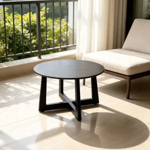 Contemporary Modern Black Sintered Stone Top Outdoor Hotel Garden Aluminum Frame X Base Round Coffee Table for Apartment Balcony