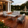 Contemporary Patio Conversation Couch Furniture Outdoor Garden Grey Teslin 4 Piece Aluminum Sectional Sofa Set with Coffee Table