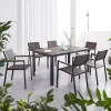 Dark Brown Modern Garden Table 6 Seater Chairs Furniture Outdoor Patio Plastic Wood Aluminum 7 Piece Dining Set