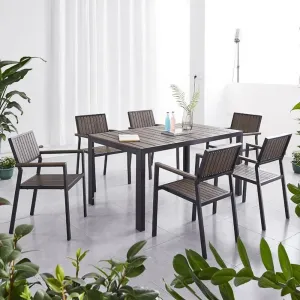Dark Brown Modern Garden Table 6 Seater Chairs Furniture Outdoor Patio Plastic Wood Aluminum 7 Piece Dining Set