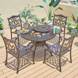 Durable Casting BBQ Fire Pit Round Table Set Furniture Outdoor Restaurant Aluminum Tables and Chairs