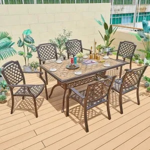 Durable Restaurant Casting Rectangular Table Furniture Outdoor Events Aluminum Dining Table and Chair Set for 6