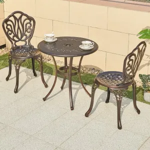 Durable Villa Cast Aluminum 2 Person Coffee Dining Set Outdoor Patio Balcony French Bistro Round Table Chairs