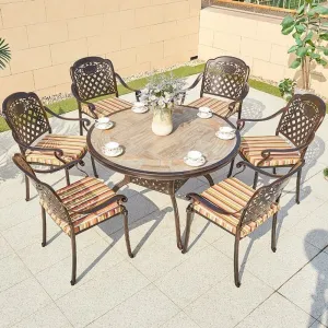 Elegant Outdoor Backyard Furniture Cast Aluminum Patio Round Table Dining Chair Set