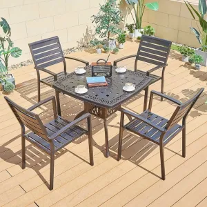 European Hotel Wedding Cast Square Table Garden Events Cheap Outdoor Stackable Aluminum Dining Chairs Set of 4