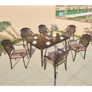 European Outdoor Backyard Waterproof Dining Sets Chairs Cast Aluminum Dining Room Rectangular Table 4-6 People