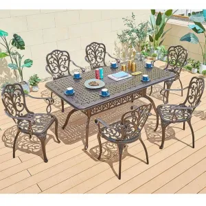 European Villa Backyard Rectangular Table Chairs Casting Aluminum Furniture Outdoor Dining Sets 4-6 People