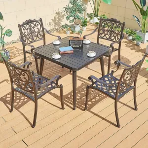 European Villa Bakcyard Square 4 Seater Table Outdoor Furniture Portable Casting Aluminum Dining Table Set 4 Chairs