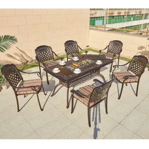 Events Waterproof Modern Cast Long BBQ Grill Charcoal Table Aluminum Outdoor Dining Table Set 6 Seater Luxury