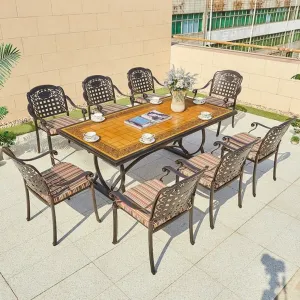 French Dinning Table Set Patio Furniture 8 Person Outdoor Terrace Cast Aluminum Waterproof Long Table and Chairs