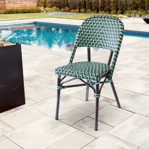 French Outdoor Patio Wicker Aluminum Furniture Garden Green Rattan Bistro Dining Chairs