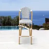 French Stackable Grey White Patio Wicker Bistro Counter Height Chairs Furniture Outdoor Garden Rattan Aluminum High Bar Stools