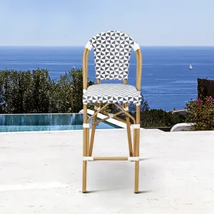 French Stackable Grey White Patio Wicker Bistro Counter Height Chairs Furniture Outdoor Garden Rattan Aluminum High Bar Stools
