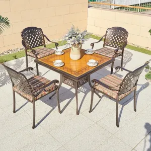 French Style Cafe Table Chairs Modern Hotel Outdoor Patio Cast Aluminum Party square Dining Table Set 4 Seater