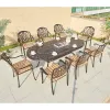 French Style Garden Restaurant 9 Piece Dining Set Outdoor Furniture Hotel Cafe Cast Aluminum Oval Table and 8 Seater Chairs