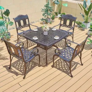 French Style Modern Patio Restaurant Dining Room Square Set Outdoor Garden Balcony Cafe Small Cast Aluminum Dining Table 4 Chair