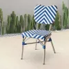 French White Blue Stackable Outdoor Garden Wicker Aluminum Dining Furniture Patio Cafe Rattan Bistro Chair