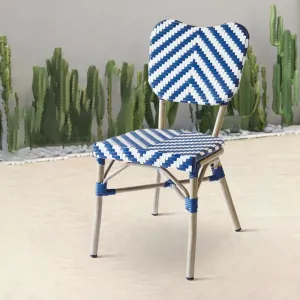 French White Blue Stackable Outdoor Garden Wicker Aluminum Dining Furniture Patio Cafe Rattan Bistro Chair