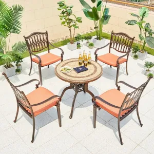 Garden Furniture Cast Round Table 4 Seater Chairs Outdoor Balcony Cafe Alloy Aluminum Dining Table and Chairs Cushion