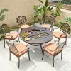 Garden Restaurant Dining Set Furniture Outdoor Patio Round Double BBQ Grill Cast Aluminum Table Charcoal 6-8 Seater Chairs