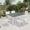 Garden 6 Seater Hotel Restaurant Dining Chair Modern Luxury Furniture Patio Aluminum Glass Top Dining Long Table Chair Set