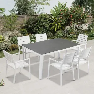 Garden 6 Seater Hotel Restaurant Dining Chair Modern Luxury Furniture Patio Aluminum Glass Top Dining Long Table Chair Set