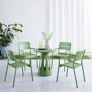 Green Modern Garden Restaurant 5 Piece Dining Seat Set Furniture Outdoor Patio Cafe Aluminum Round Table and 4 Seater Chair
