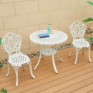 Hotel Luxury Outdoor White Garden 3 Piece Dining Set Backyard Furniture Cast Aluminum Coffee Round Table and 2 Seater Chairs