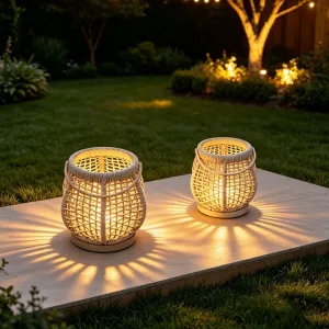 Hotel Project Luxury Portable Patio Handle Decorative Light Residential Garden Party Hand Woven Rope Outdoor Decor Lantern Lamp