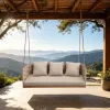 Hotel Project Modern Leisure Relax Patio Thick Cushioned Seat Outdoor Villa Garden Aluminum Rope 3 Seater Hanging Swing Sofa