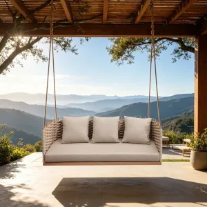 Hotel Project Modern Leisure Relax Patio Thick Cushioned Seat Outdoor Villa Garden Aluminum Rope 3 Seater Hanging Swing Sofa