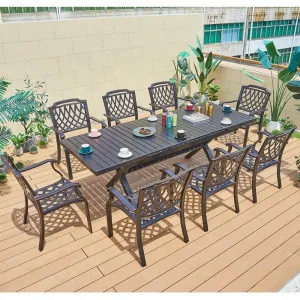Indoor French Dining Room Rectangular Table Chairs Outdoor Bakcyard Durable Cast Aluminum Dining Table Set 8 Seater