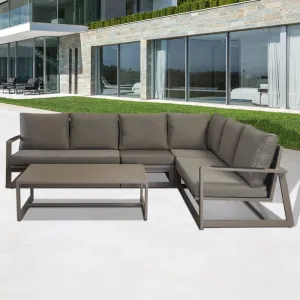 L Shaped Brown Modern Modular Patio Lounge Couch Furniture Outdoor Garden Aluminum Sectional Corner Sofa Set