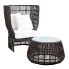 Leisure Modern Black Wicker Patio Cafe Furniture Outdoor Garden Aluminum Rattan High Round Back Chair Set with Coffee Table