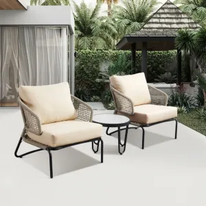 Leisure Modern Villa Patio Cafe Aluminum Table 2 Chairs Furniture Outdoor Garden Rope 3 Piece Relax Seating Balcony Set