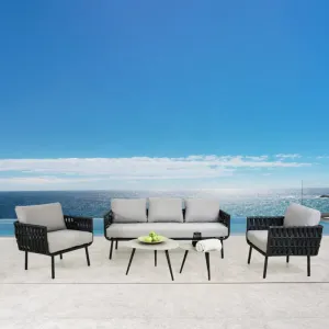 Luxury Black Outside Patio Conversation Loveseat Furniture Outdoor Garden Aluminum Rope Sectional Couch Sofa Set
