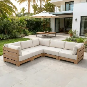 Luxury Comfort Garden Conversation Couch Furniture Outdoor Patio Wooden Look Aluminum 5 Pieces Lounge Sectional Sofa Set