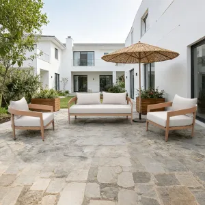 Luxury Comfort Patio Conversation Couch Furniture Outdoor Garden Wooden Look Aluminum 3 Pieces Sectional Sofa Set