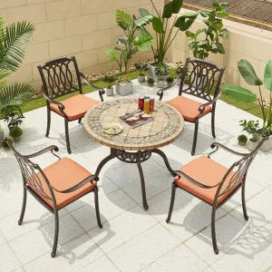 Luxury Contemporary Patio Restaurant Wedding Table 4 Seater Chairs Balcony Cafe Events Cast Aluminum Small Round Dining Set