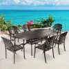 Luxury Exterior Outdoor Garden Furniture Restaurant Cast Aluminum Table Dining Set 6 Chairs with Umbrella Hole for Villa Hotel
