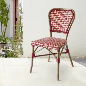 Luxury French Red Stackable Patio Restaurant Dining Furniture Cafe Aluminum Outdoor Garden Rattan Bistro Chairs