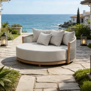 Luxury Garden Poolside Chaise Lounge Sunbed Funiture Outdoor Hotel Beach Deep Cushion Woven Rope Aluminum Daybed