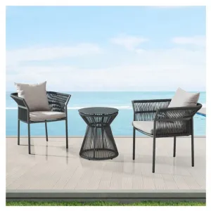 Luxury Grey Beach Garden Patio Cafe 3 Piece Dining Set Furniture Outdoor Restaurant Bar Bistro Aluminum Dining Table 2 Chairs