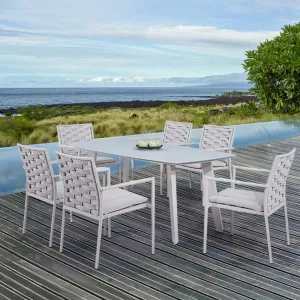 Luxury Grey 7 Piece Restaurant Furniture Garden Set Rope Aluminum Outdoor Patio Dining Table Chairs for Outside