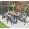 Luxury Hotel Patio Dining Room 7 Piece Rectangular Set Outdoor Garden Restaurant Heavy Cast Aluminum Table and 6 Seater Chairs