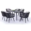 Luxury Modern Black Patio Restaurant 7 Piece Dining Furniture Outdoor Porch Garden Aluminum Rope Garden Table and 6 Chairs Set