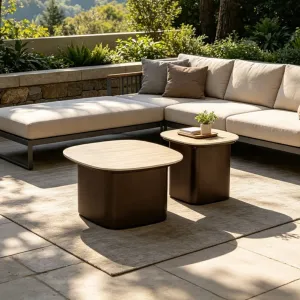Luxury Modern Hotel Project Sintered Stone Top Outdoor Villa Garden Aluminum Nesting Coffee Table Set for Leisure Lounge Area