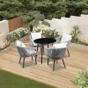 Luxury Modern Patio Cafe Dining Glass Round Table Top Outdoor Balcony Garden Furniture Small 5 Piece Dining Set 4 Rope Chairs