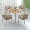 Luxury Modern Patio Cafe 5 Piece Dining Set Furniture Outdoor Garden Restaurant Aluminum Rope Square Table and 4 Seater Chairs
